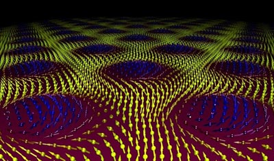 Ein Gitter aus magnetischen Wirbelstrukturen, sogenannten Skyrmionen - Bild: TUM