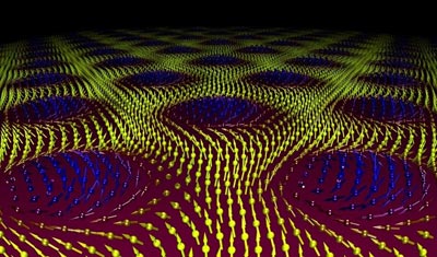 Ein Gitter aus magnetischen Wirbelstrukturen, sogenannten Skyrmionen - Bild: TUM